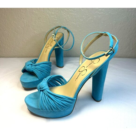 Jessica Simpson Platform Pumps Block Heel Ankle Strap Size 6.5 Nevada Blue - Picture 1 of 11